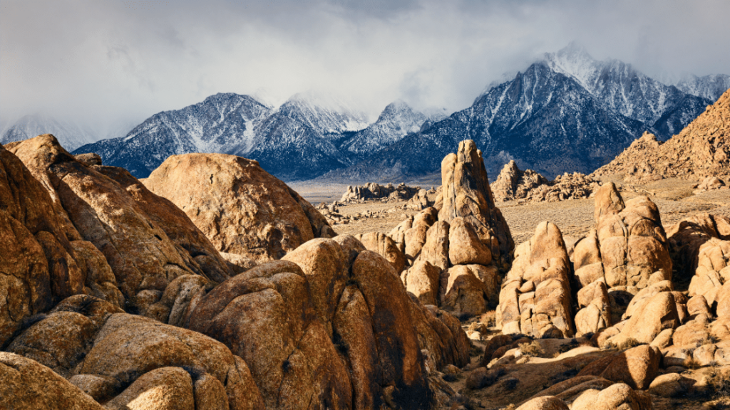 Camping at Alabama Hills with a view of Mount Whitney