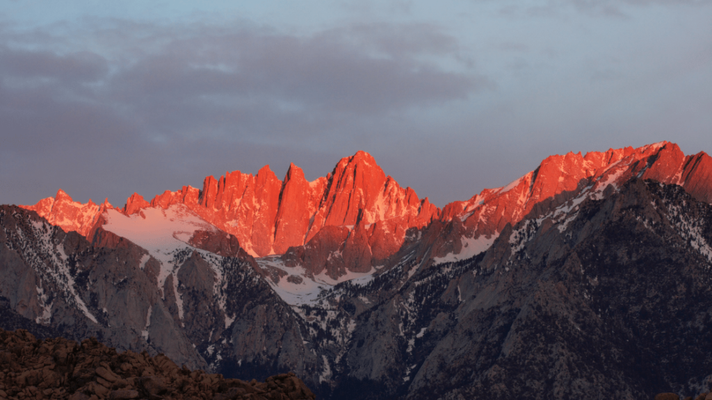 Camping at Alabama Hills with a view of Mount Whitney