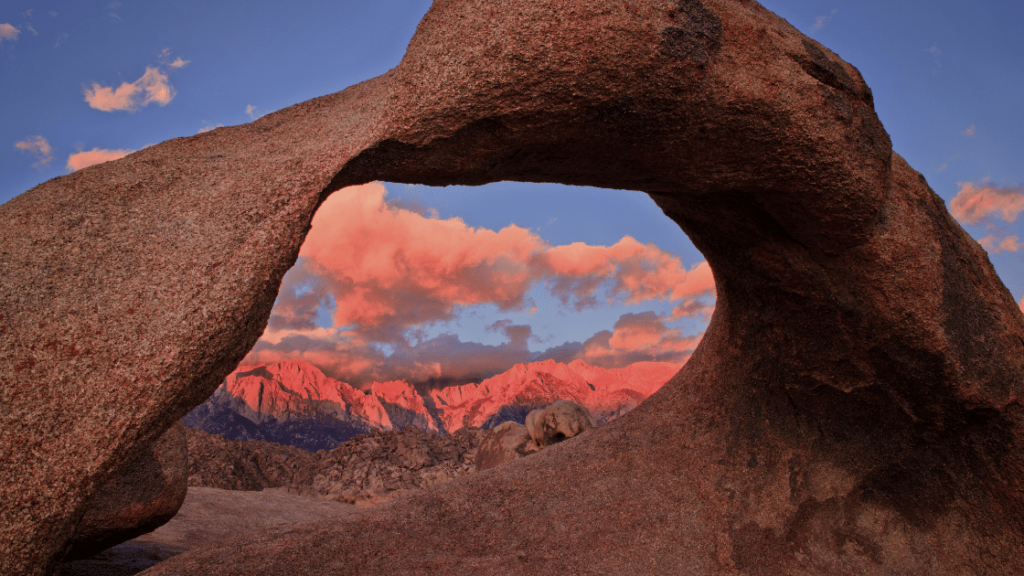 Camping at Alabama Hills with a view of Mount Whitney through Mobius Arch