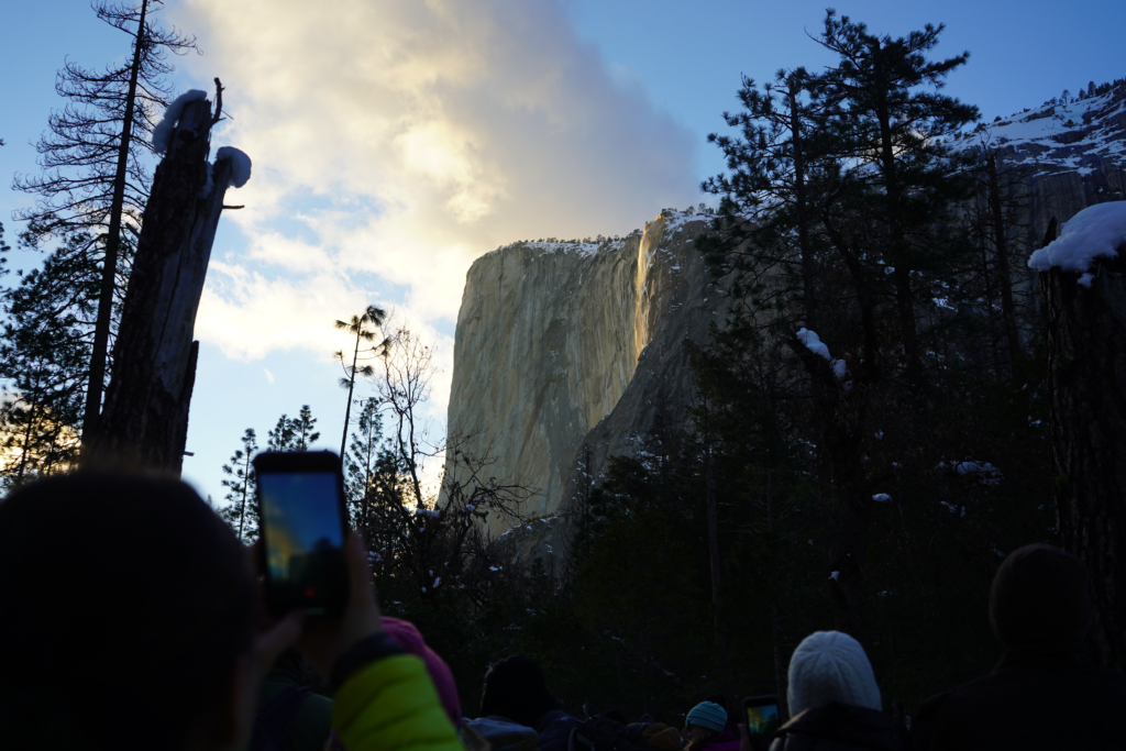 Crowds at Yosemite Firefall at Horsetail Falls, 2019