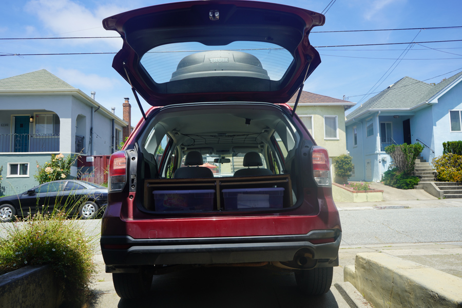 SUV Subaru Forester Camper Conversion with hinged platform bed