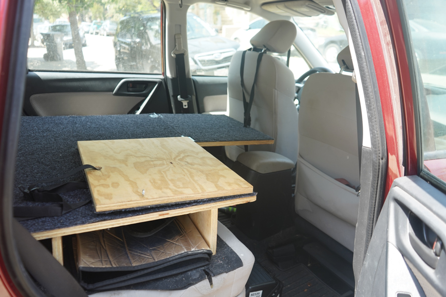 SUV Subaru Forester camper conversion with sleeping platform 