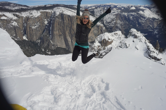 Jumping for joy at Dewey Point in Yosemite National Park 