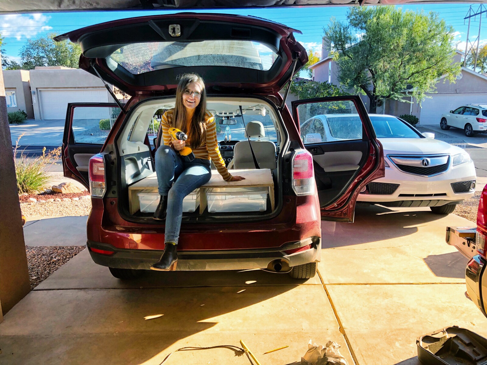 SUV Subaru Forester camper conversion with sleeping platform 